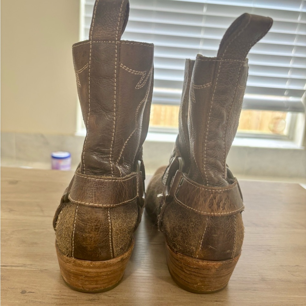 Bed Stu “Canada” Brown Suede & Leather Harness Western Style Ankle Boots - Picture 8 of 16